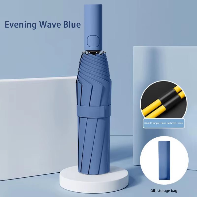 24-Bone Automatic Umbrella - Large Solid Color Collapsible Outdoor Umbrella with UV Protection