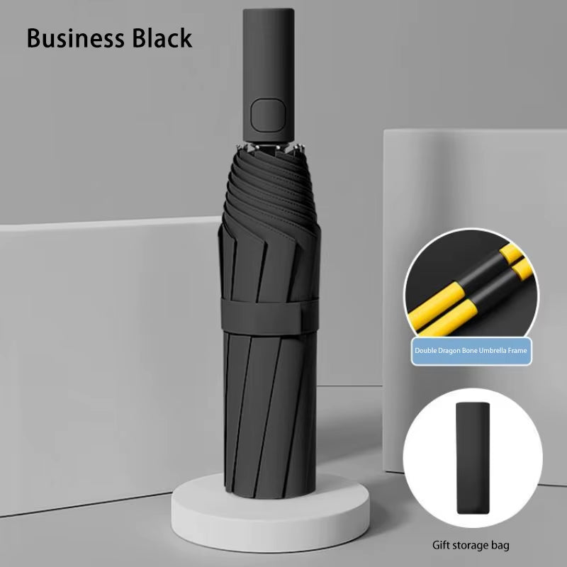 24-Bone Automatic Umbrella - Large Solid Color Collapsible Outdoor Umbrella with UV Protection