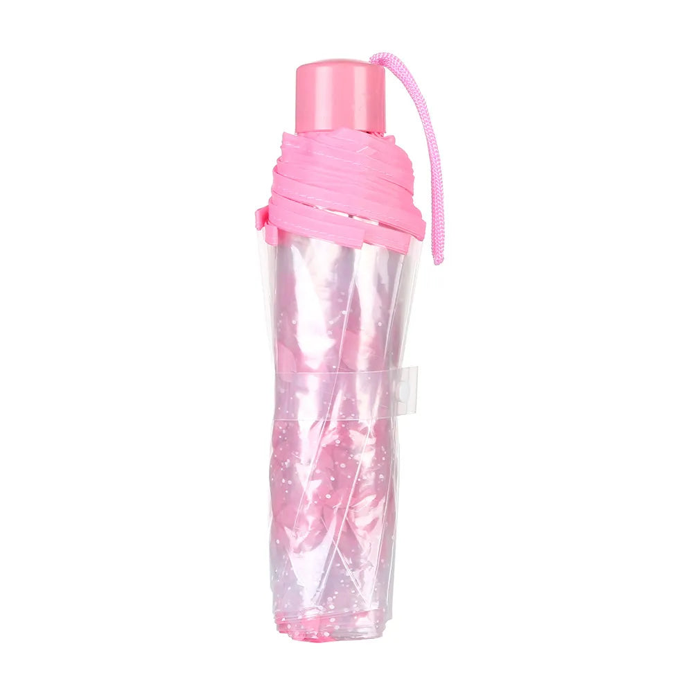 Cherry Blossom Transparent Umbrella - UV Protection, 3-Fold Clear Sun and Rain Umbrella for Women and Girls